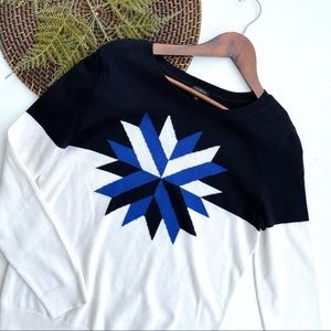 Talbots Womens Sweater Thermolite Wool Star Crew Pullover Black Blue Medium